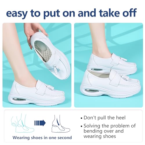 cnuei Women's Nurse Shoes Anti Slip Health Care Hospital Nursing Leather Arch Support Waterproof Catering Service Work Shoes Casual Walking Loafers, White1,38 by cnuei - Used condition - Image 7