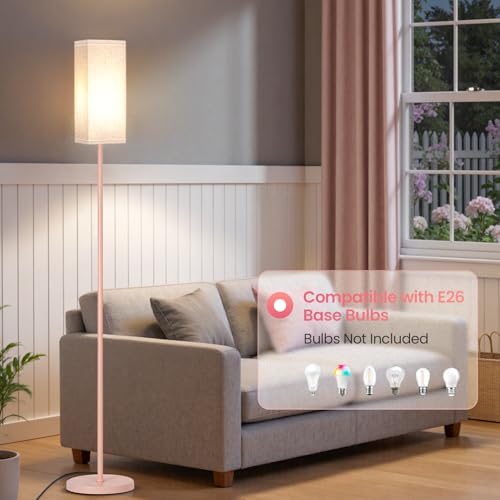 Image of 64.6 inch Floor Lamp, Pole Lamp with Foot Switch, Modern Standing Lamp Shade, Minimalist Freestanding Lamp (Bulb Not Included), for Living Room, Bedroom Office ETL Listed,Pink and Beige PE07LD05