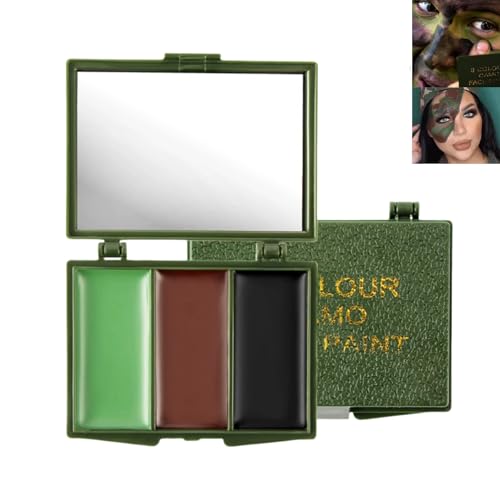 3 Color Camo Dace Paint,Army Face Paint,Eye Body Face Camo Paint,Waterproof face paint,camouflage makeup,hunting accessories,face paints,body paint,camouflage face paint(Black,Brown,Green)