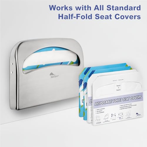 SoNeat Toilet Seat Covers Dispenser - Half Fold Stainless Steel Wall Mounted Toilet Seat Cover Holder for Commercial, Office, Restaurants, Hospitals and Schools, 16.81 Inches, 500 Seat Covers Capacity