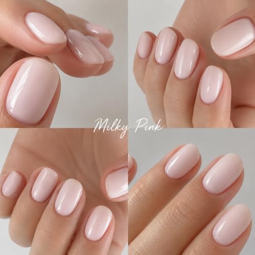 Image of AZUREBEAUTY 18ml Rubber Base Builder Gel Polish for Nails, Milky Pink Rubber Base Coat, Self-Leveling Apex Building Nail Strengthener, Long Lasting Soak Off UV LED for Thin Weak Brittle Nails