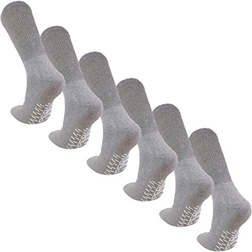 Physicians Approved Hospital Socks Non-Slip Grip Anti Skid Non-Skid Crew Ankle Cotton Non Slip Diabetic Hospital Socks for Men Women Unisex 3, 6 or 12-Pairs by USBingoshop (U 6-PK DN Gray, 10-13)