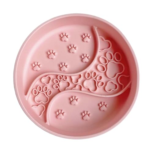 Fonowx ペット食器 シリコン製 スローフィーダーボウル 耐久性 早食い防止皿 持ち運び便利 フードボウル 軽量 パズルデザイン 丸洗い可能 旅行や家庭での使用に対応, ピンク