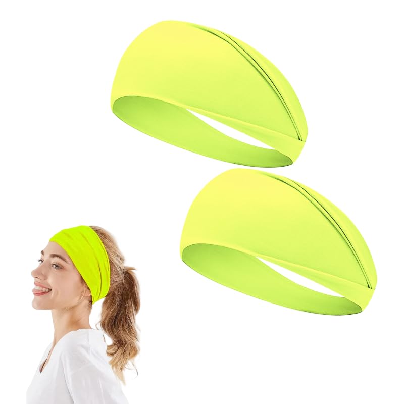 2PCS Milk Silk Headbands Yellow 9.5 * 22CM Soft Head Band,Stretchy Sport headbands for Unisex fitness,Running,Tennis