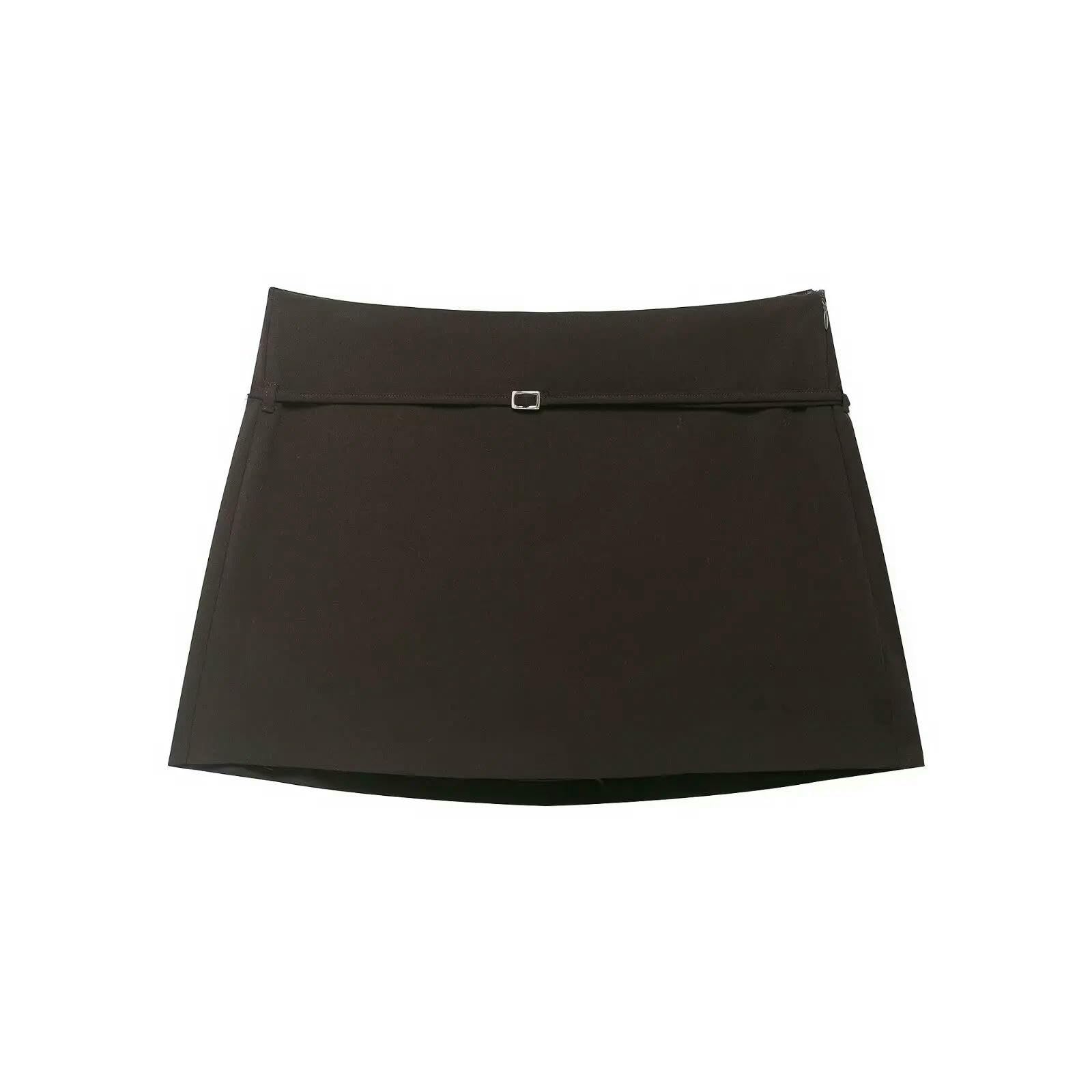 CHENSHI Gonna Lunga da Donna Casual Vintage Corta Sottile con Cerniera Marrone Moda Minigonna Femminile per Le Vacanze Primaverili Estive-Come Immagine_c-m