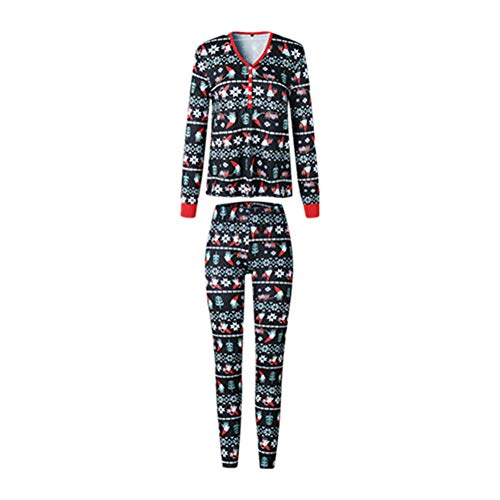 Preisvergleich Produktbild lanrue Weihnachtsdekorationen, Geschenke für Damen / Herren / Kinder, Weihnachtspyjama-Set, langärmelig, Pullover + Hose, bedruckt, Heim-Pyjama, 2-teilig Gr. Small(Mama), Schwarz