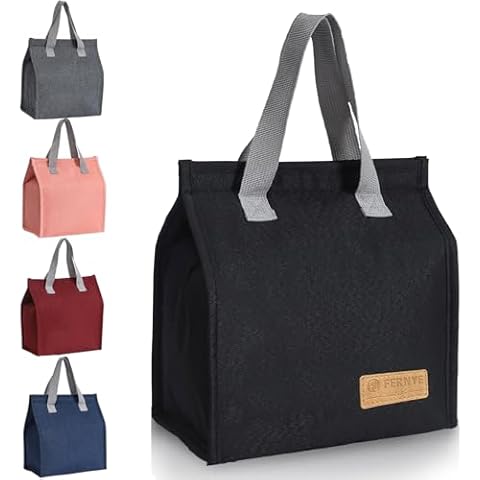 FERNYE Lunch Bag for Women/Men,Waterproof Reusable Portable Lunch Tote,Lunch Box Bag.Thermal Cooler Bag Ideal for Work/Party/l/Travel/Picnic (Light Black) Cover