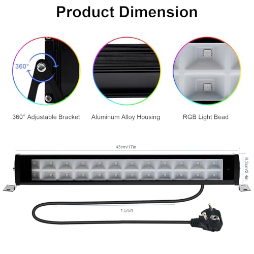 Foco LED RGB Exterior 50W, 2 Piezas Barra de Luz Led Rgb IP66 Impermeable Foco de Colors Exteriors con 2.4G Mando Distancia y Bluetooth APP Focos Led RGB Interior Para Fiesta Jardín Navidad Hallowee - imagen 8