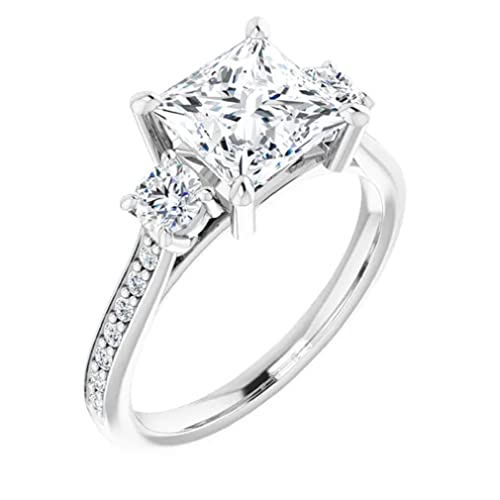 JEWELERYN 2.5 CT Princess Cut VVS1 Colorless Moissanite Engagement Ring Set, Wedding/Bridal Ring Set, Sterling Silver Vintage Antique Anniversary Promise Ring Set Gifts4