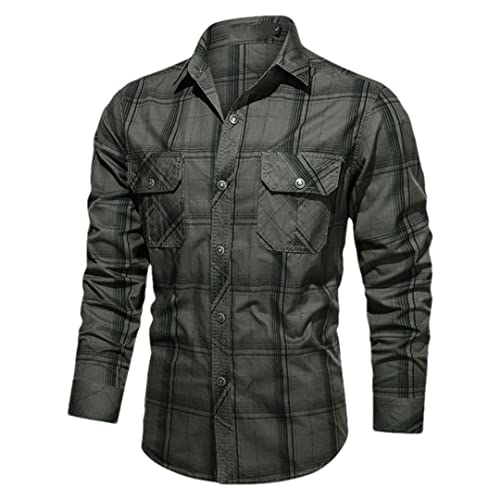 Chemise à carreaux en coton pour homme Army En8 taille L style décontracté
