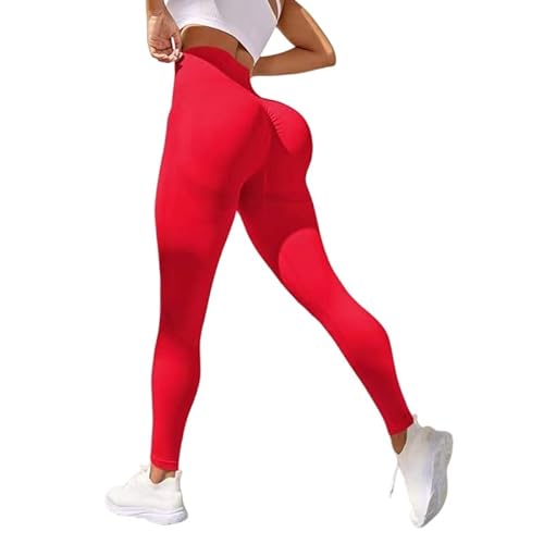 tincolia Seamless Yoga Pants Peach Sports High Waist and Hip Lifting Fitness Cropped Pants-Red-M