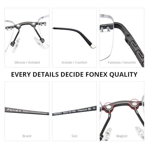 Image of FONEX Pure Titanium Glasses Frame Men Square Magnet Clip On Eyeglasses with Polarized Lens