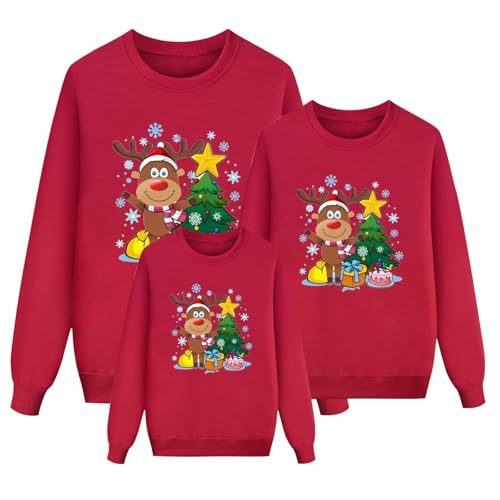 Aidodmom Felpas Natalizia Famiglia Manica Lunga con Stampa Renna Senza Cappuccio Girocollo Invernale Sweatshirts Coordinate Natalizi Set Maglioni Famiglia
