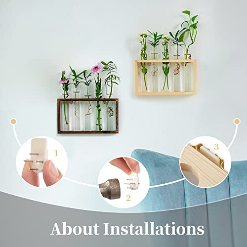 Wall Hanging Glass Planter Propagation Station Modern Wall Mounted 5 Test Tube Flower Bud Vase In Wood Stand Rack Tabletop Terrarium For Hydroponic Plants Cuttings Office Home Decoration #TOP3