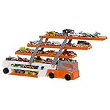 Hot Wheels HW Mega Hauler 4 Vehicles: 1:64 Scale Die-Cast Cars, Expandable Levels & Raceway, Red & Orange, Whimsical Style, Ages 3+ - Image 2