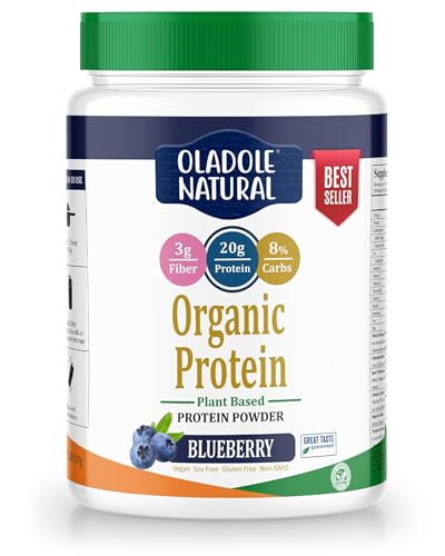 Oladole Natural Plant Based Organic Protein Powder, Blueberry - Vegan, Low Net Carbs, Non Dairy, Gluten Free, Lactose Free, No Sugar Added, Soy Free, Non-GMO, 2.20 Pound 1kg (Blueberry)