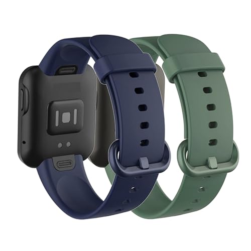 Image of YODI (Pack of 2 Soft Silicone With Metal Buckal Classic Strap Bands for Redmi Watch 2 Lite /Redmi GPS Smart Watch Only, Comfort and Flexible Straps for Men Women and Kids (BLUE /GREEN)