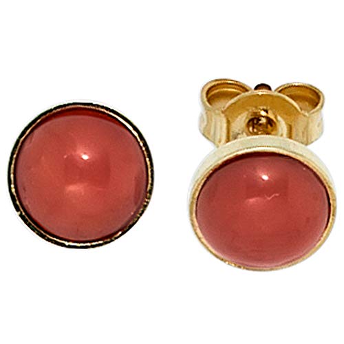 Jobo Damen-Ohrstecker aus 8 Karat 333 Gold mit Koralle Rund