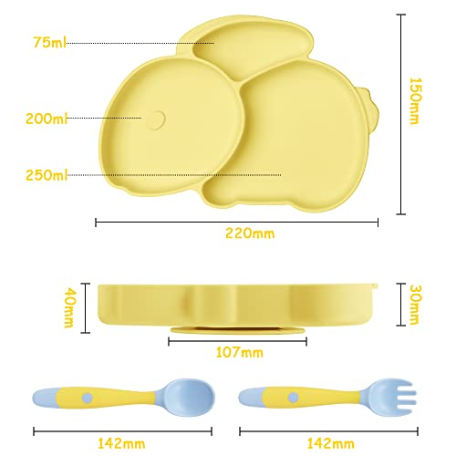 Vicloon Silicone Suction Plates for Toddler Kids Non Slip Weaning Plates for High Chairs and Tables (Yellow) - Image 2
