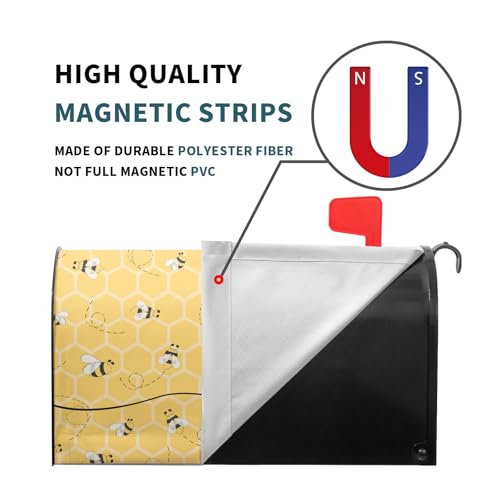 Image of Spring Bee Happy Mailbox Cover Magnetic 21x18 Inch Summer Yellow Honeycomb Decorative Waterproof Mailbox Wrap Farmhouse Letter Post Cover Standard Size for Garden Yard Outside