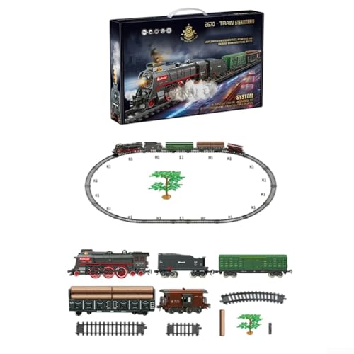68Pcs Christmas Train Set, Electric Train Toy with Smokes,Lights and Sound, Train for Around The Christmas Tree, Steam Engine Hobby Train Set, Suitable for All Ages