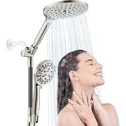 HOWUWEY Brushed Nickel Dual Shower Heads with 9 Modes Handheld Spray Combo | 7.5