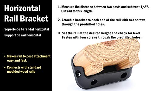 Myard Deck Horizontal Railing Connectors Brackets With Screws For 2X4 (Actual 1.5X3.25) Inches Pressure-Treated Wood Moulded Handrail (2 Pcs, Black) #TOP2