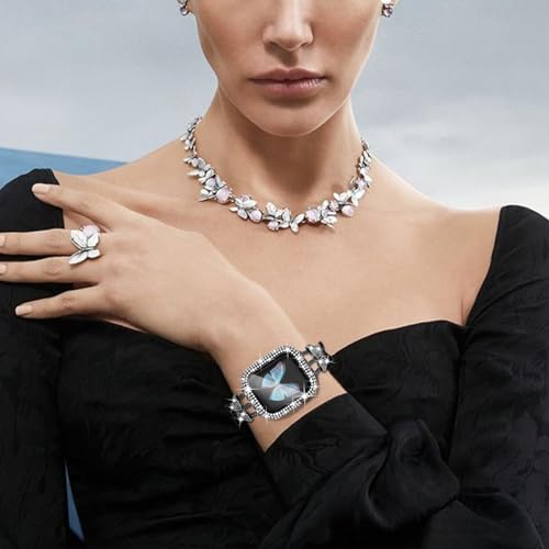 WINGLE Bling Band and Case for Apple Watch Band Women Series 11 10 42mm, Butterfly Diamond Metal Band Rhinestone Crystal Bracelet Jewelry Fancy Chain with Sparkle Screen Protector Case, 42 mm Black - image 6