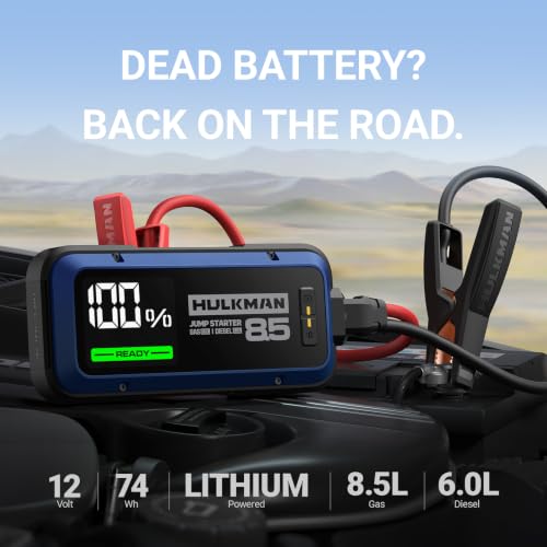 Image of Hulkman Alpha 85 2000A Smart Battery Jumper Starter Portable for 12V Vehicles,Car Starter Jump Box with 65W Fast Charger,3.3 inch LED Display, 5 Lighting Modes, Jump Pack, for Up to 8.5L Gas & 6.0L Diesel