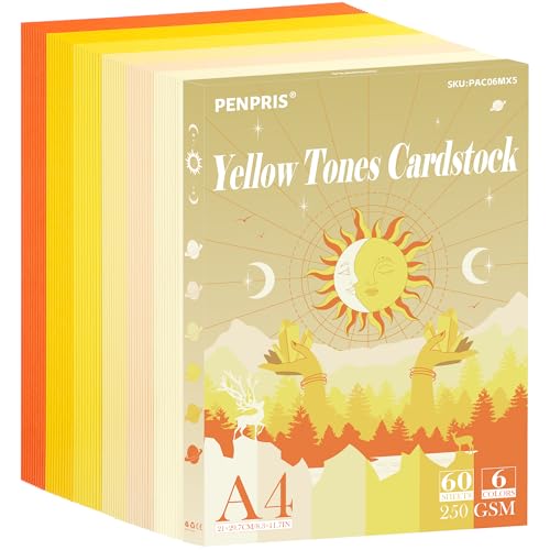 Żółty papier kartonowy - 60 arkuszy, 6 kolorów, niebieski A4, 250 g/m2 / 92 funtów, ciężki do drukarki, tworzenia kart, rękodzieła, scrapbookingu PAC06MX5