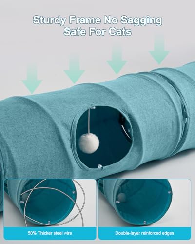 Image of Cat Tunnel, 3 Straight Shaped Tunnels 6 DIY Shapes with Wand Toys, No Noise Scratch Resistant Cool Linen Fabric, Interactive Pet Tunnel Tube for Indoor Cats, Puppy and Rabbits