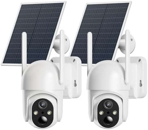 ELYSOO 2 Pack 4G LTE Cellular Security Cameras, Solar Powered Outdoor Camera No WiFi Needed for Farm&Ranch, 2K Night Vision, 360° View, Built in SIM Card(Support Verizon/AT&T/T-Mobile) - White