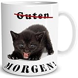 TRIOSK Tasse Morgenmuffel Katze lustig mit Spruch Guten Morgen Katzenmotiv Geschenk für Katzenliebhaber Frauen Freundin Büro Kollegin, Keramik 300ml