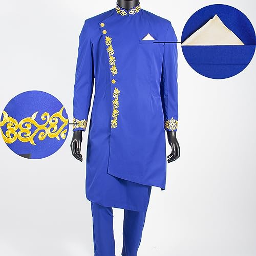 Men`s Bussiness Suit African Clothes Single Breasted Embroidery Blazer and Pants 2 Piece Set Dashiki Outfits3