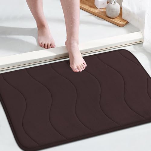 Flamingo P Memory Foam Bath Mat for Bathroom Soft Velvet Non Slip Shower Rug,24x17,Chocolate Brown