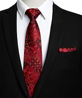 HISDERN Herren Krawatten Rot Krawatte für Herren Formale Krawatte Einstecktuch Set – Ansicht 6