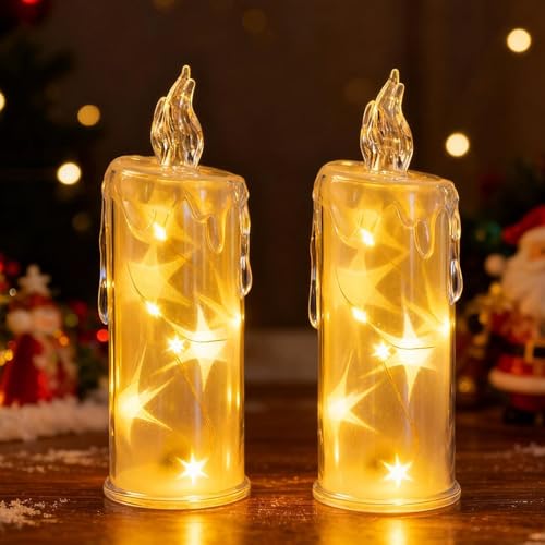 Ferakum 2 Stück Weihnachtsdeko LED Kerzen, Flammenlose Kerzen LED...