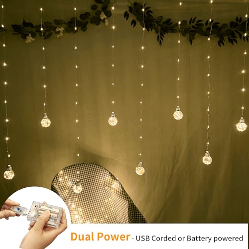 YOLIGHT Wish Ball Curtain Lights 200 LED Window Curtain String Lights with Remote, USB Battery Operated Twinkle Globe Fairy Lights for Bedroom Wedding Party Christmas Decoration (Warm White) by YOLIGHT - Image 3