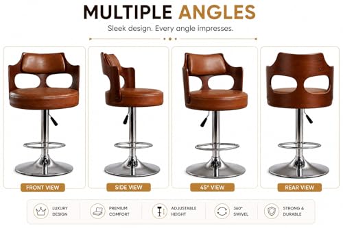 Image of Modern Salar Bar Stool with 360 Swivel | Height Adjustable Bar Chair | Counter Stool & High Chairs | Comfortable for Home, Office, Restaurant Bar, Cafe & Cash Counter - (Brown)