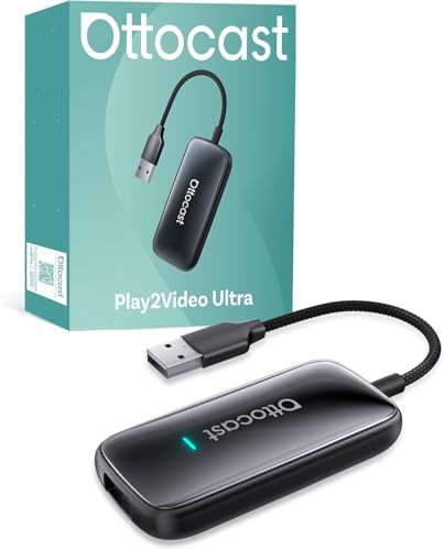 OTTOCAST Play2Video Ultra 2026 Wireless CarPlay Adapter for Car AI Box for OEM Wired CarPlay Dual WiFi Auto-Connect Plug & Play Bluetooth 5.4