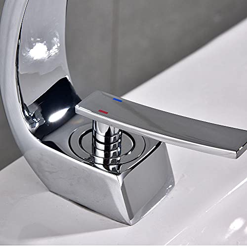Grifo de lavabo cascada monomando plata en latón que evita salpicaduras molestas 4