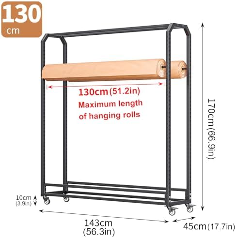 Heavy-Duty Movable Vinyl Wrap Storage Rack with Wheels – Adjustable Display Stand for Car Wrap Film, Organizes Fabrics, Wallpapers & Tablecloths (10 Rods, 51.2in)