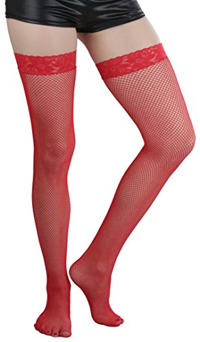 Image of ToBeInStyle Women's Wide Floral Lace Fishnet Thigh Hi Stockings