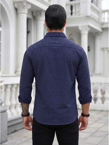 Image of DEELMO Men's Regular Fit Button Down Dress Shirts Textured Long Sleeve Casual Hawaiian Shirt