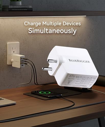 Image of BlueRigger 100W 4-Port GaN Charger PD QC3.0 QC4.0 PPS Fast Charging Compact Adapter for All MacBook Series and laptops with USB C Charging Port (White)