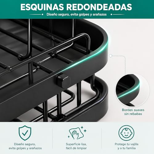 Image of DAHAN Dish Drying Rack Stainless Steel Over Sink 2 Tier Dish Drying Rack with Automatic Drainage System, Utensil Holder and Cutting Board, Cup Rack, Suitable for Kitchen