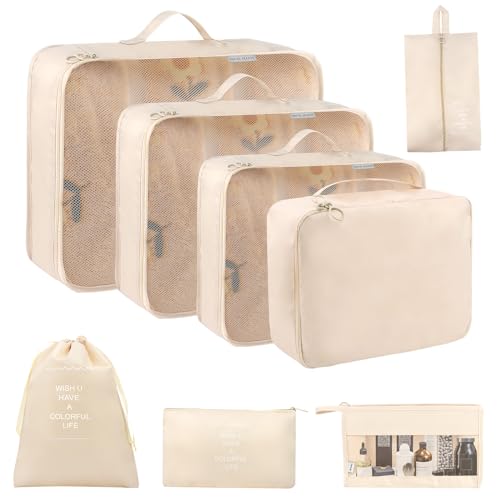VFANDV Organizador de Maletas, 8 Piezas Organizador de Equipaje Impermeable Packing Cubes, Organizador Maleta Viaje para Ropa Interior & Zapatos & Cosméticos