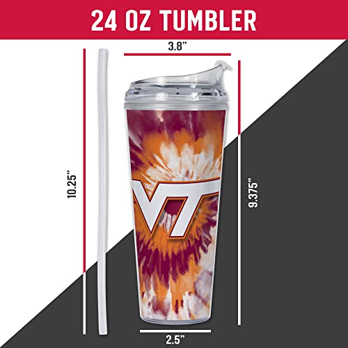 Image of Rico Industries NCAA Glitter 24oz Acrylic Glitter Tumbler with Hinged Lid, Officially Licensed Double Wall Tumbler with Straw