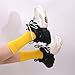4-Pack Combed Cotton Kids Casual Socks Cool Crew Fashion Neon & Solid Colors Dress Socks Elastic Fit for Girls Boys (7-11 Years, Yellow)