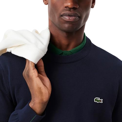 Lacoste Herren Langarm Rundhalsausschnitt Baumwolle Jersey Pullover Kern, Marineblau, Mittel – Ansicht 3